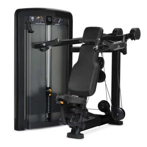 Life Fitness Insignia Series Shoulder Press selectorized strength machine, charcoal frame with black upholstery