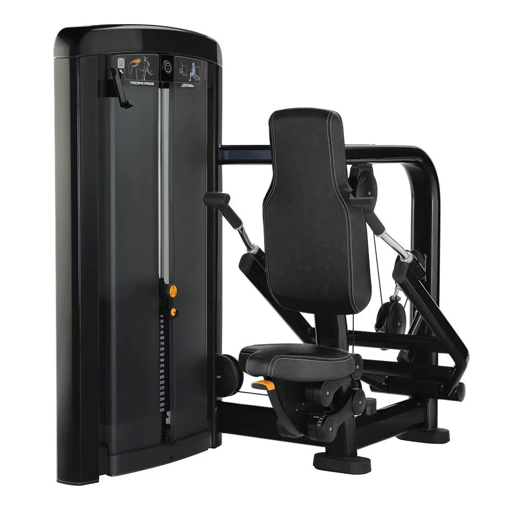 Life Fitness Insignia Series Triceps Press selectorized strength machine, charcoal frame with black upholstery