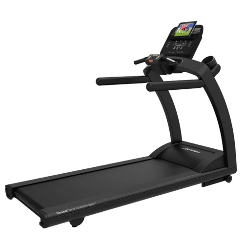 Life Fitness Run CX premium home treadmill with Track Connect console, side view