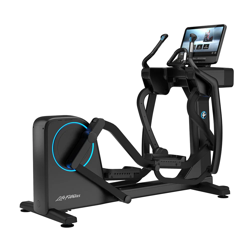 Life Fitness Symbio Incline Elliptical home edition with 24-inch touchscreen, angled view