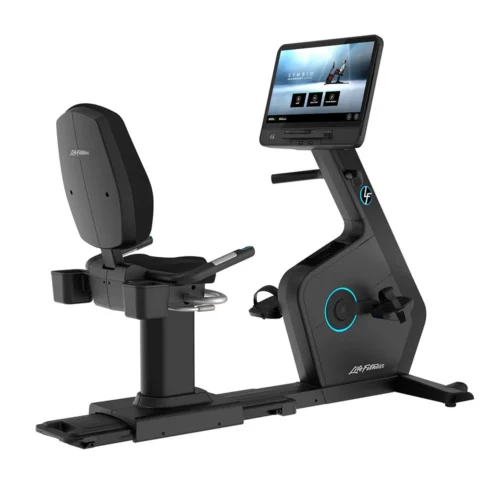 Life Fitness Symbio Recumbent Cycle home edition with step-through frame, side view