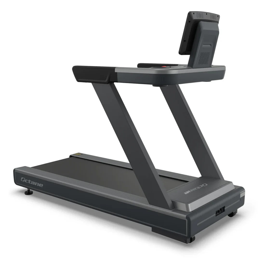 Octane OC160 treadmill front three-quarter view with 16-inch HD touchscreen console