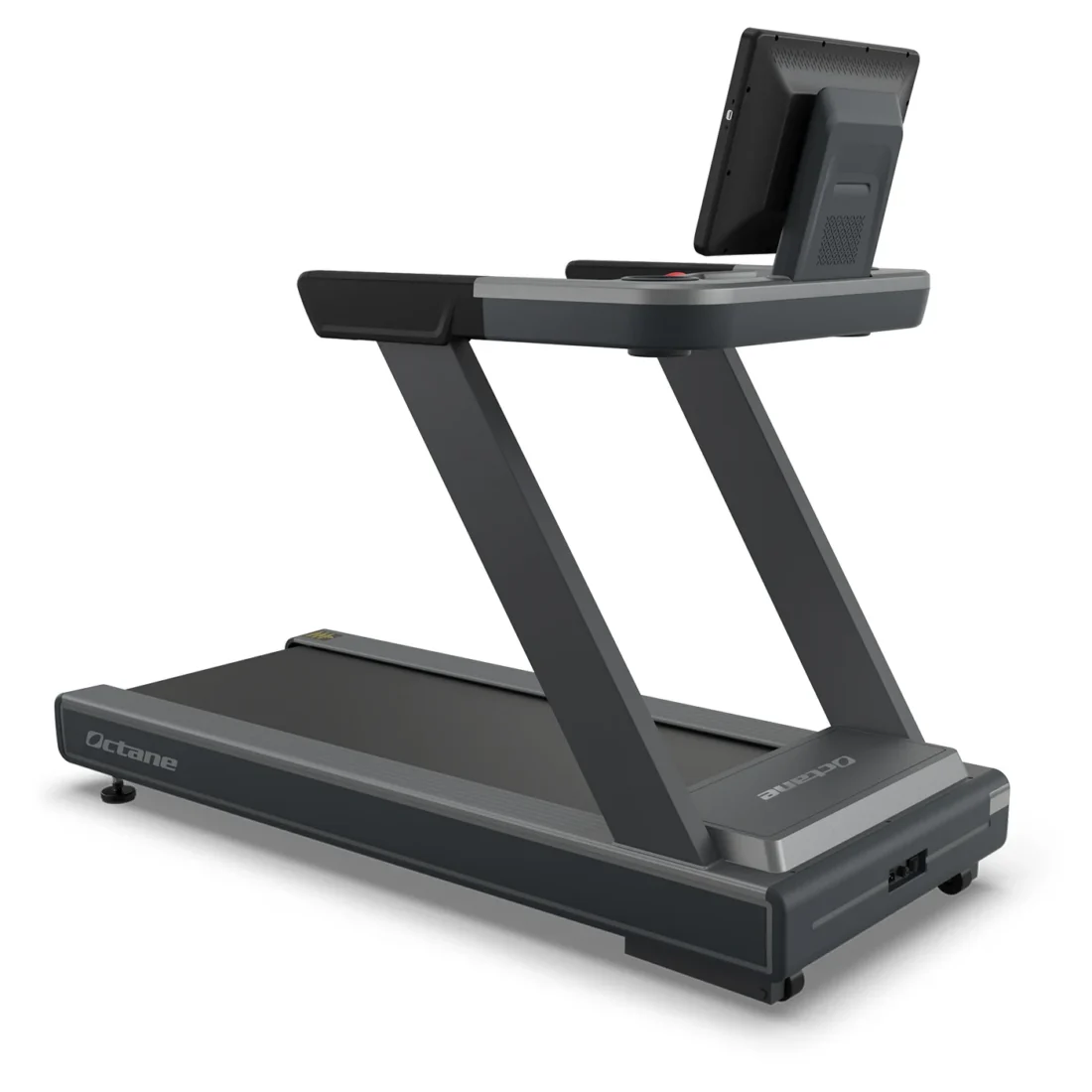 Octane OC220 treadmill front three-quarter view with 22-inch HD touchscreen console