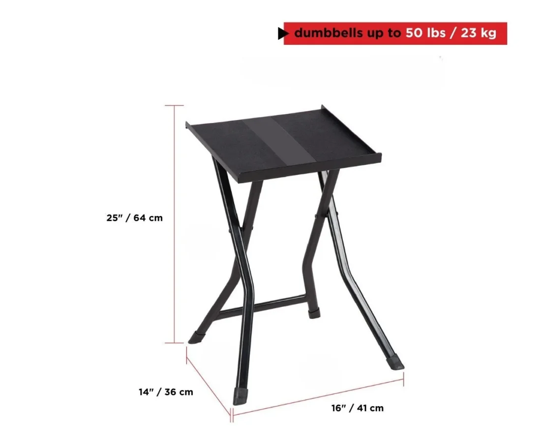 PowerBlock small Compact Stand dimension diagram: 16 inches wide, 14 inches deep, 25 inches high