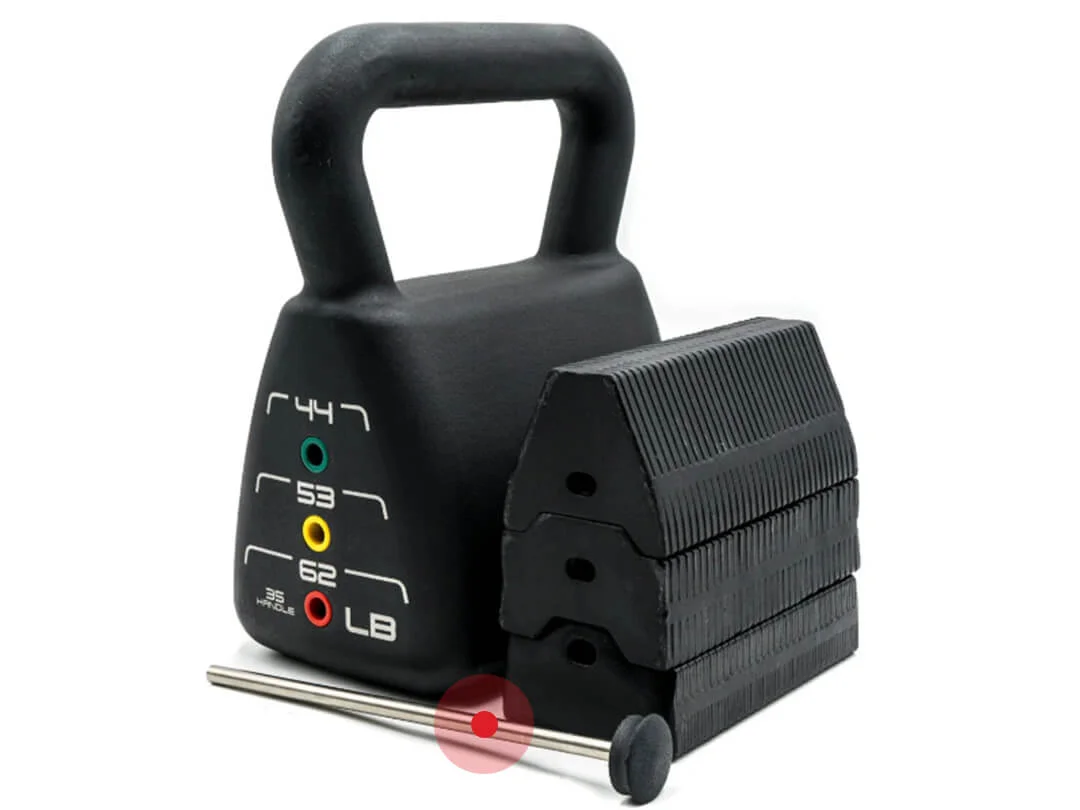 PowerBlock Heavy Adjustable Kettlebell (35-62 lb) detail - heavy kettlebell magnetic pin