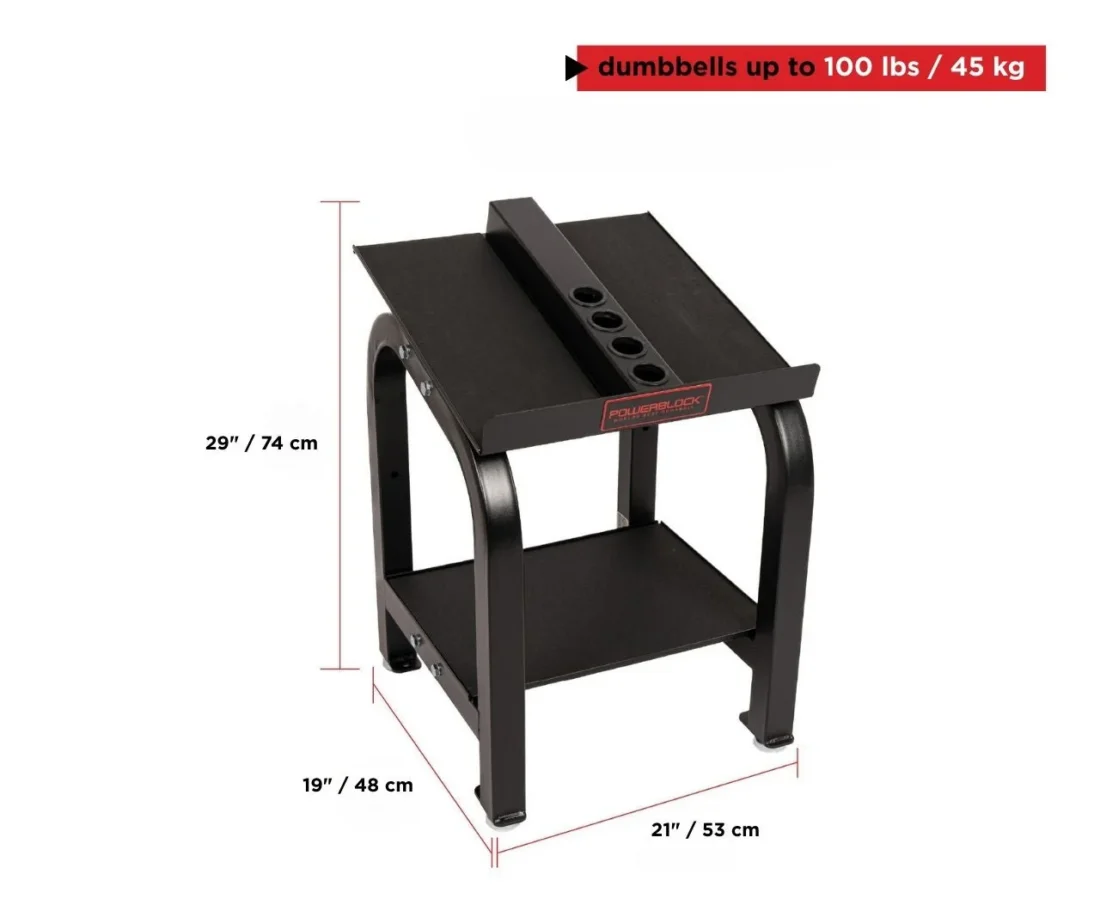 PowerBlock Home Rack Stand dimension diagram: 19 inches long, 21 inches wide, 29 inches high