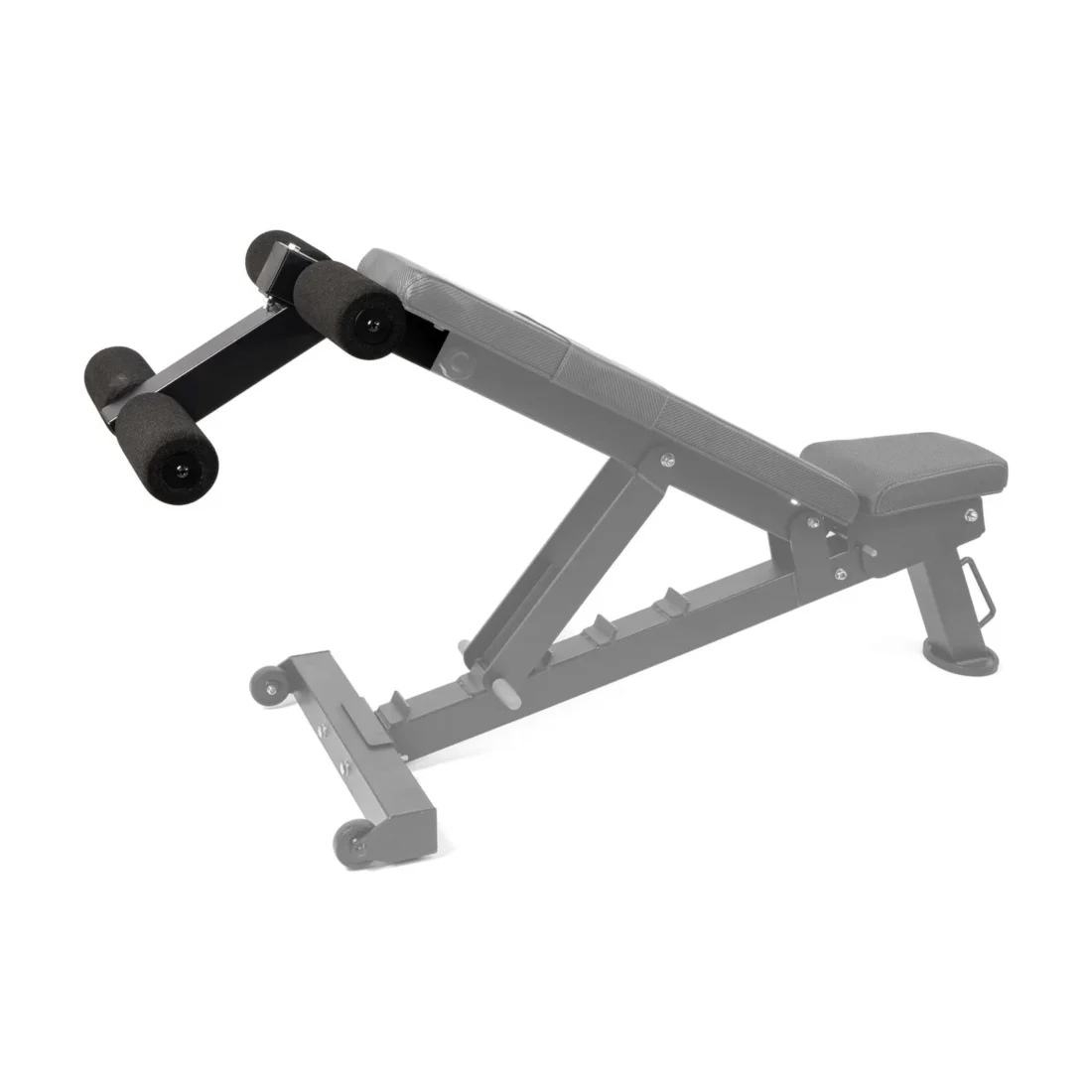 PowerBlock PowerBench 2.0 ab attachment mounted on a bench on a white background