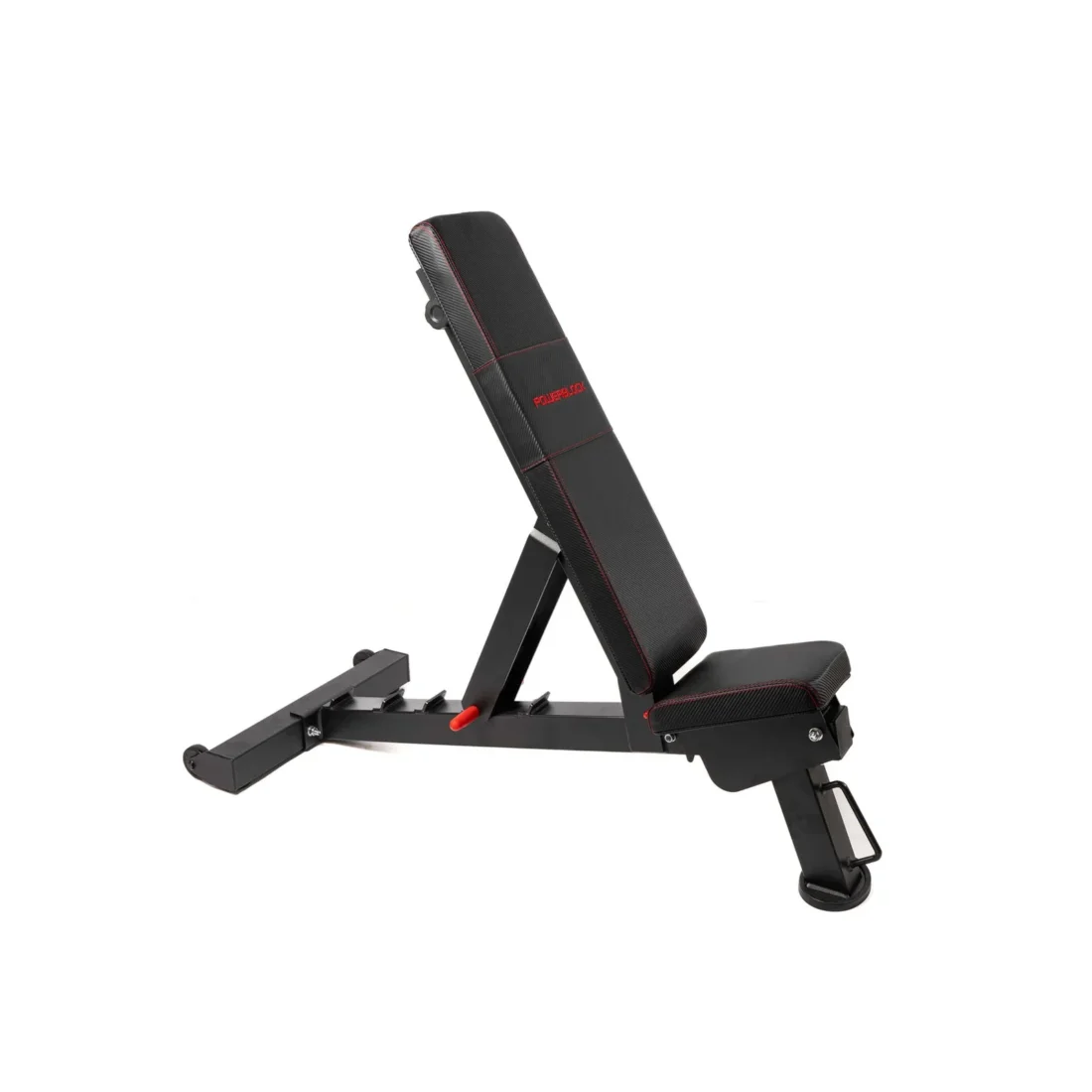 PowerBench 2.0 weight bench folded upright for storage