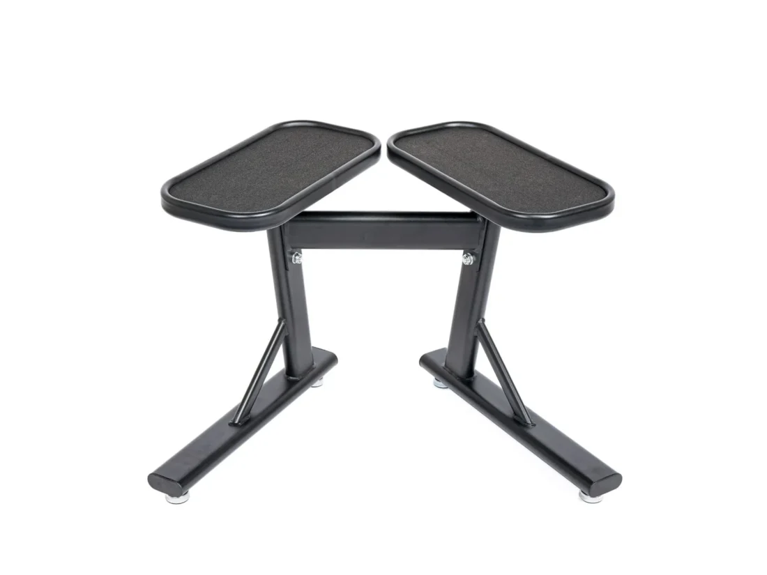 PowerBlock PowerStand 2.0 split-tray dumbbell stand on a white background, for adjustable sets up to 50 lb