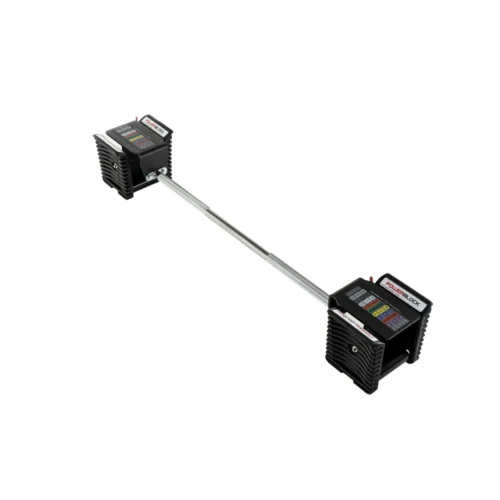 PowerBlock Pro 100 Straight Bar with loading-block end caps on white