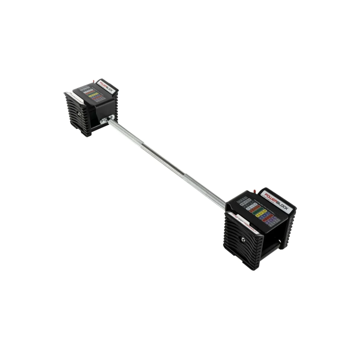 PowerBlock Pro 100 Straight Bar with loading-block end caps on white