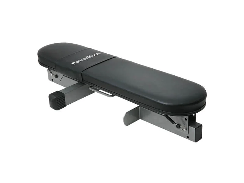 PowerBlock Travel Bench with legs folded flat for storage