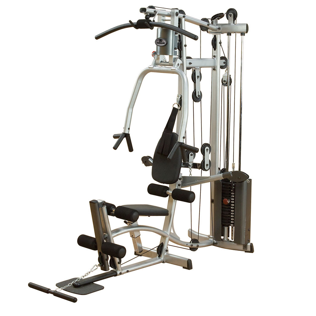 Powerline P2X home gym with 160 lb stack, functional training arm and press arm, silver frame