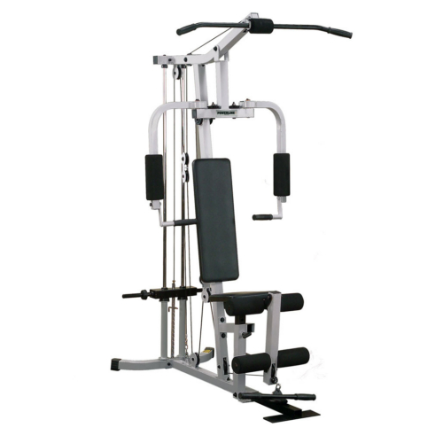 Powerline PHG1000X Hardcore plate-loaded home gym, silver frame, front view