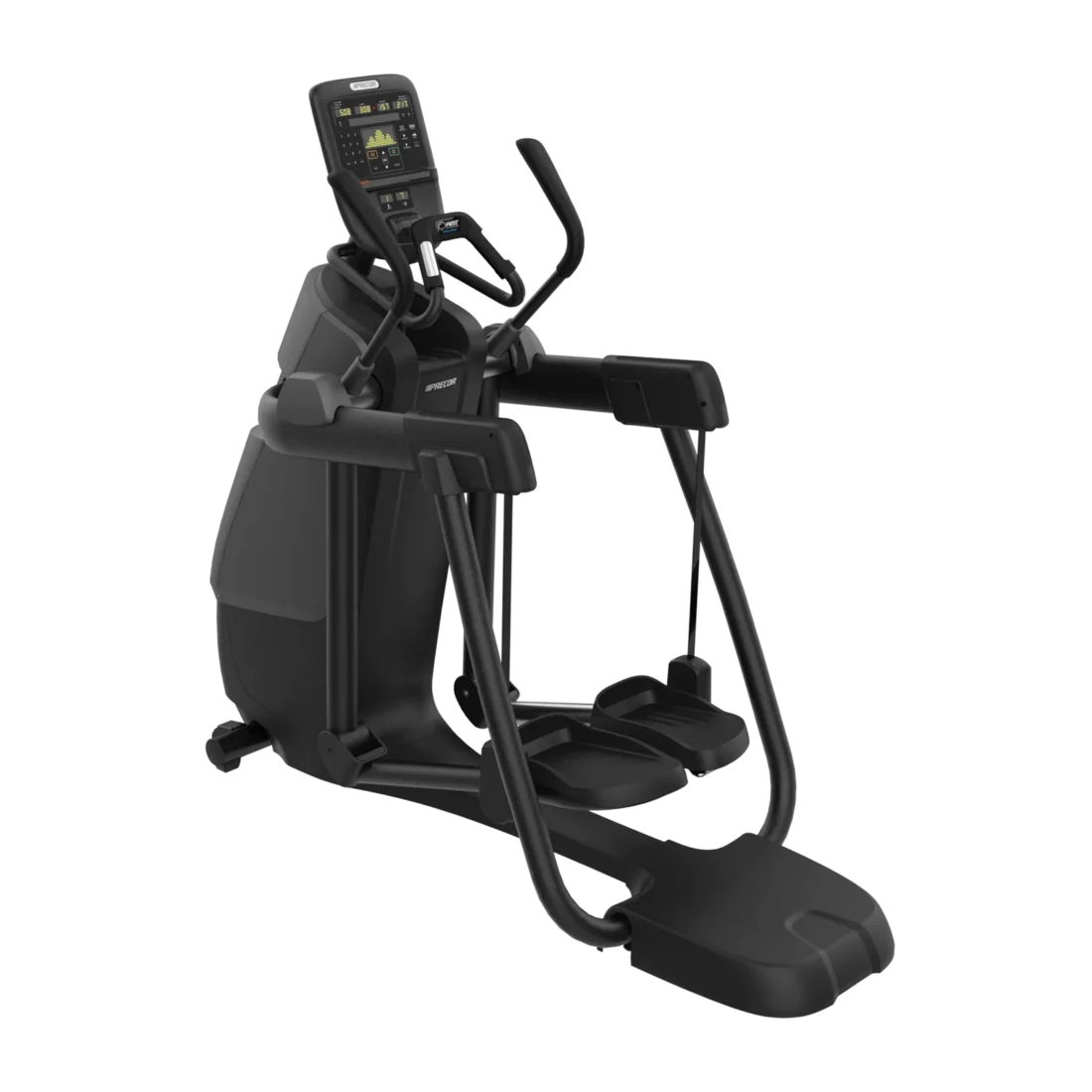 Precor AMT 835 Adaptive Motion Trainer with Open Stride and P31 LED console in Black Pearl – front three-quarter view