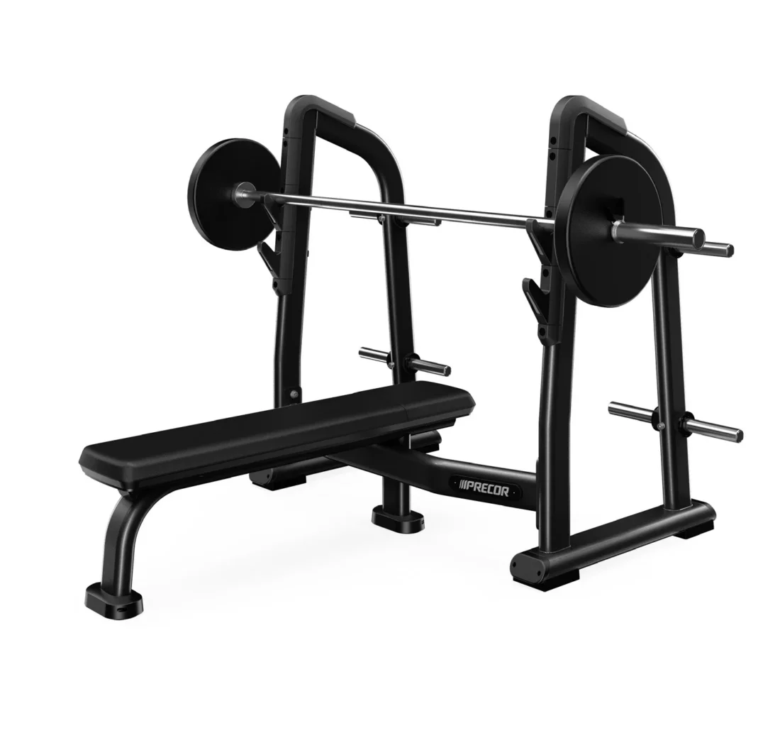 Precor DBR 408 Olympic Flat Bench commercial gym equipment – manufacturer front three-quarter render