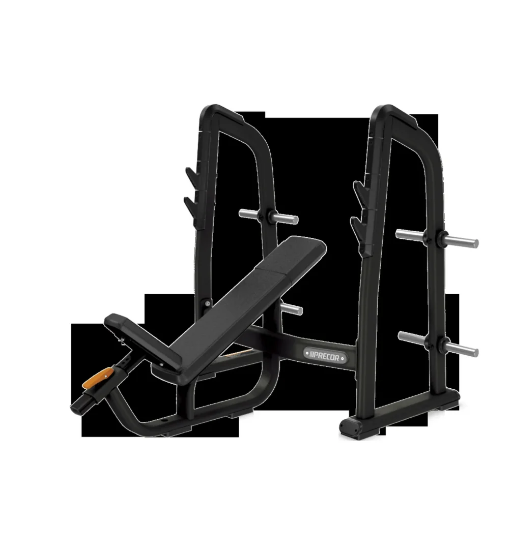 Precor DBR 410 Olympic Incline Bench commercial gym equipment – manufacturer front three-quarter render