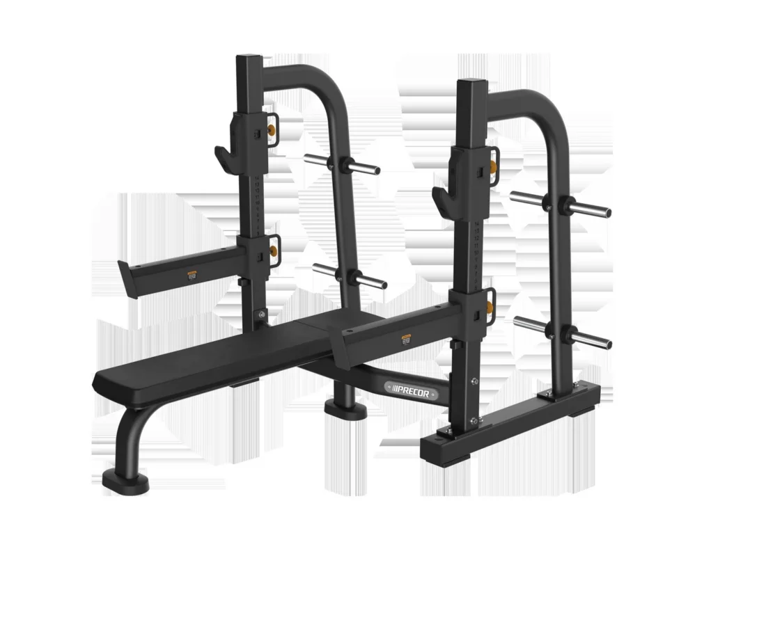 Precor DBR 412 Olympic Spotter Bench commercial gym equipment – manufacturer front three-quarter render