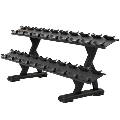 Precor DBR 812 2-Tier, 10 Pair Dumbbell Rack commercial gym equipment – manufacturer three-quarter studio render