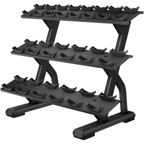 Precor DBR 814 3-Tier, 10 Pair Dumbbell Rack commercial gym equipment – manufacturer three-quarter studio render