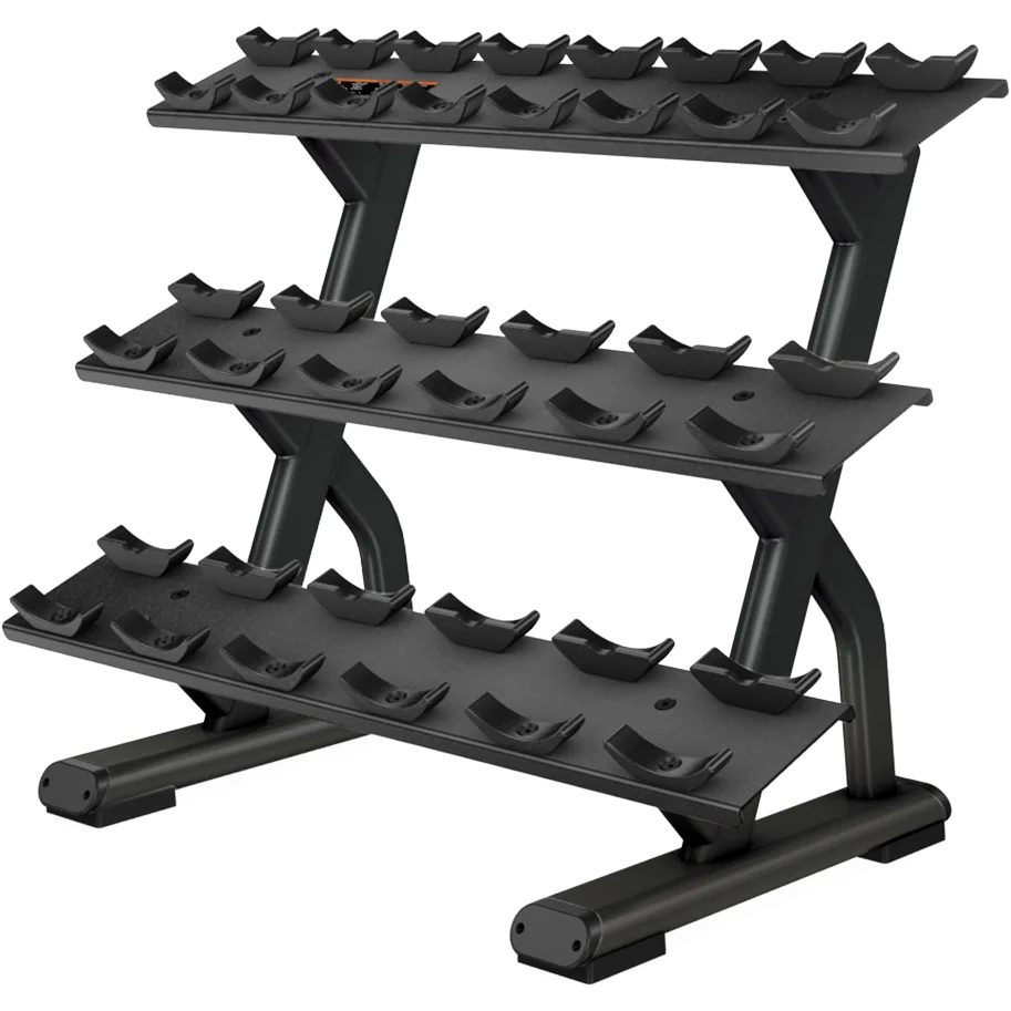 Precor DBR 814 3-Tier, 10 Pair Dumbbell Rack commercial gym equipment – manufacturer three-quarter studio render