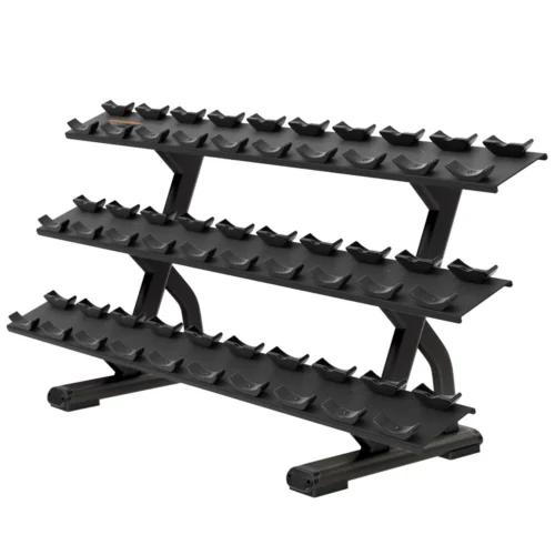 Precor DBR 815 3-Tier, 15 Pair Dumbbell Rack commercial gym equipment – manufacturer three-quarter studio render