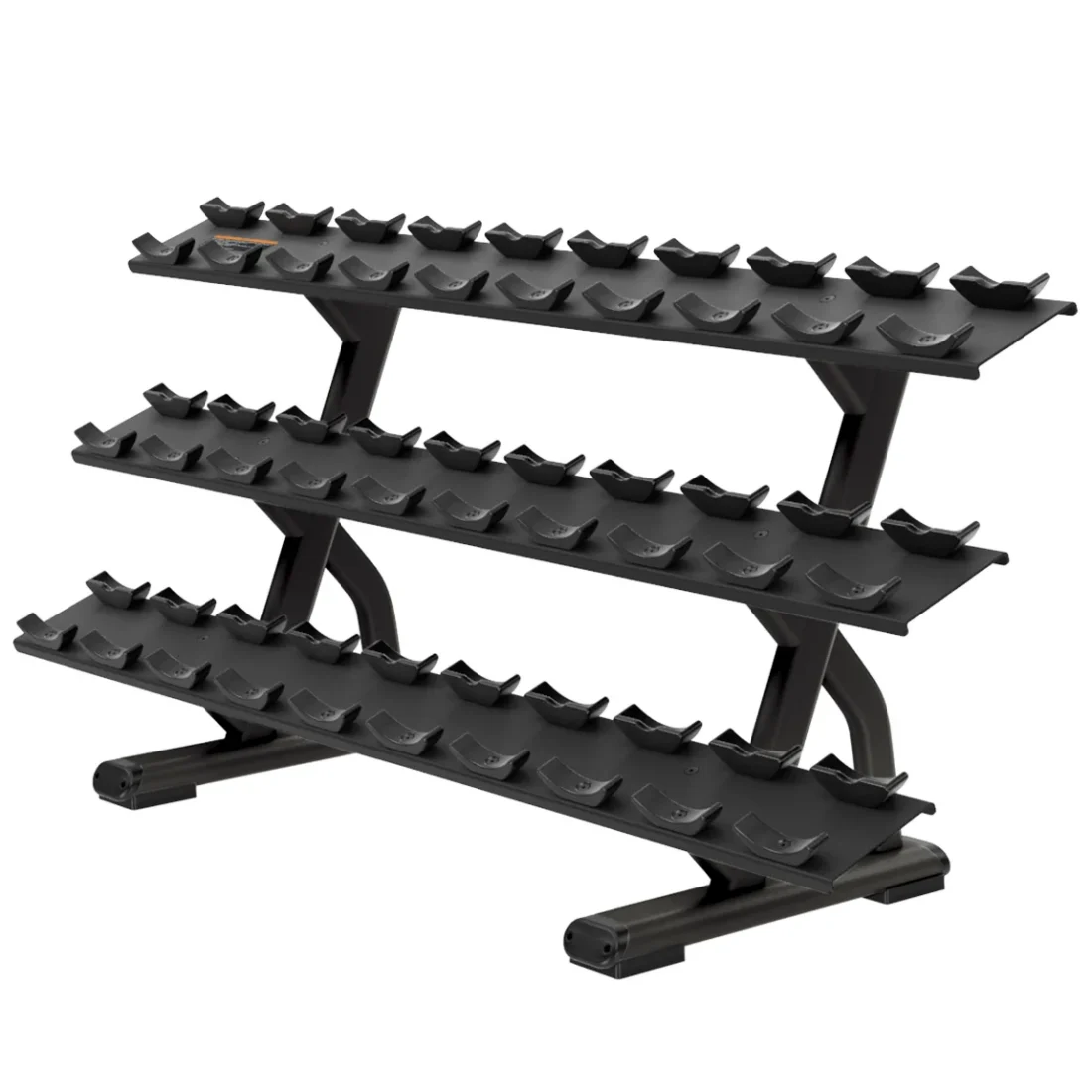 Precor DBR 815 3-Tier, 15 Pair Dumbbell Rack commercial gym equipment – manufacturer three-quarter studio render