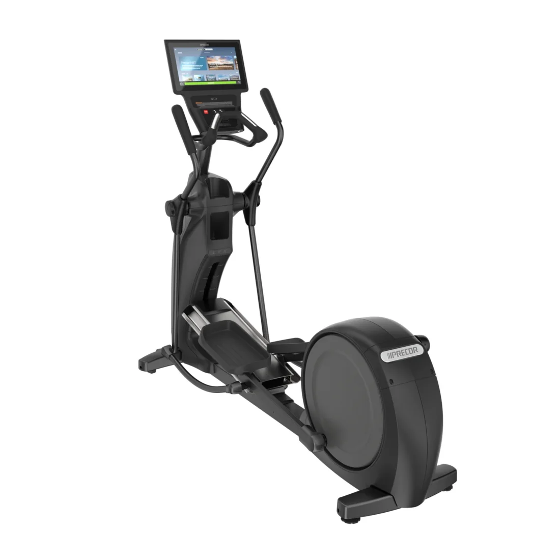 Precor EFX 685 Elliptical commercial elliptical with moving arms with P84 16-inch touchscreen console with Smart Watch Connector - rear-left view