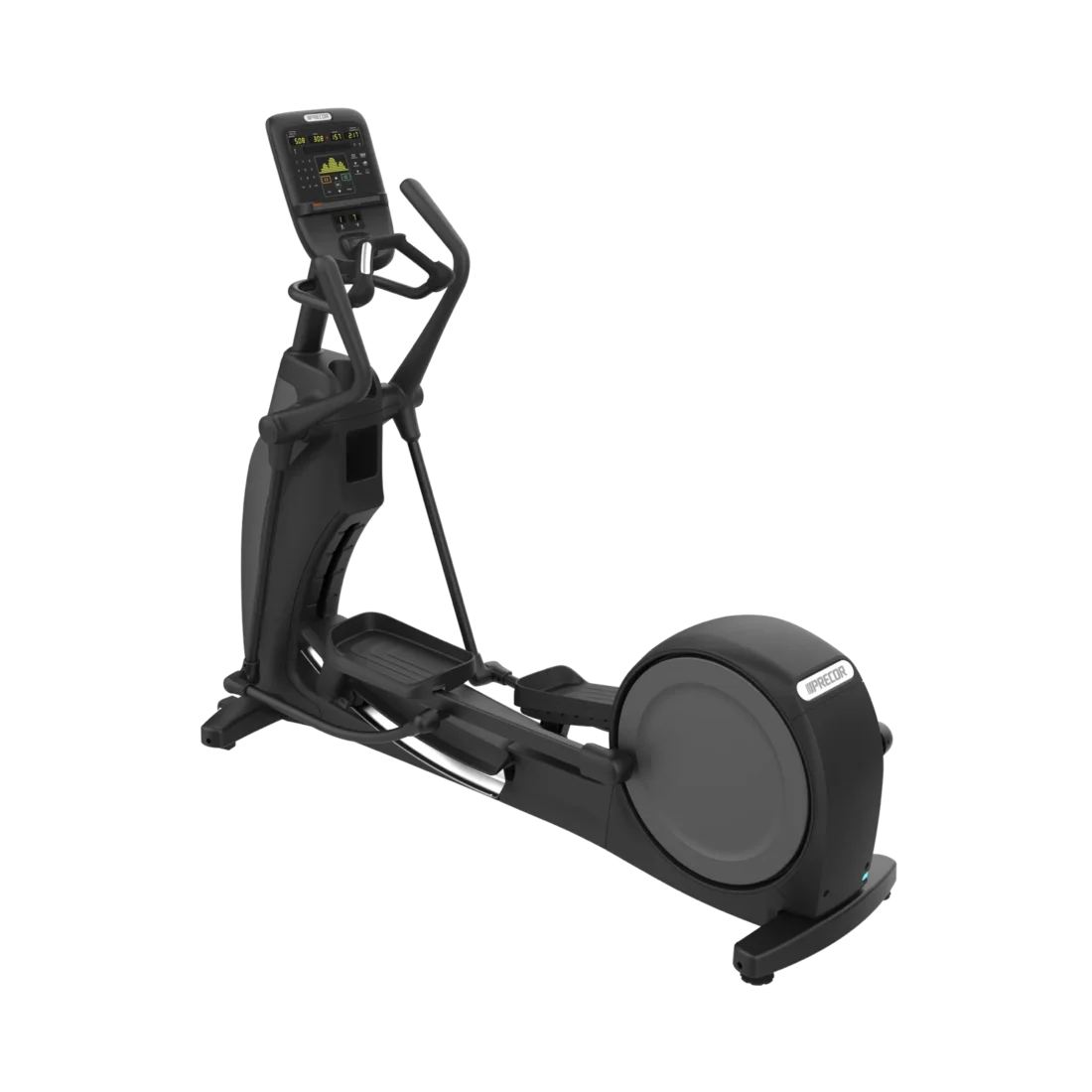 Precor EFX 835 commercial elliptical with moving arms and P31 LED console in Black Pearl – front three-quarter view