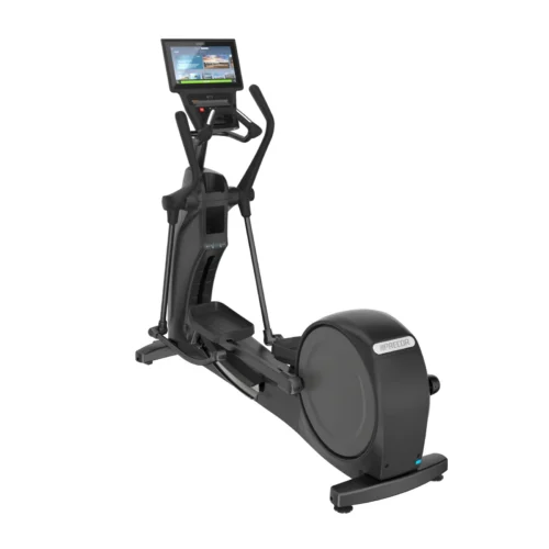 Precor EFX 885 commercial elliptical with moving arms and P84 16-inch touchscreen console – rear three-quarter view