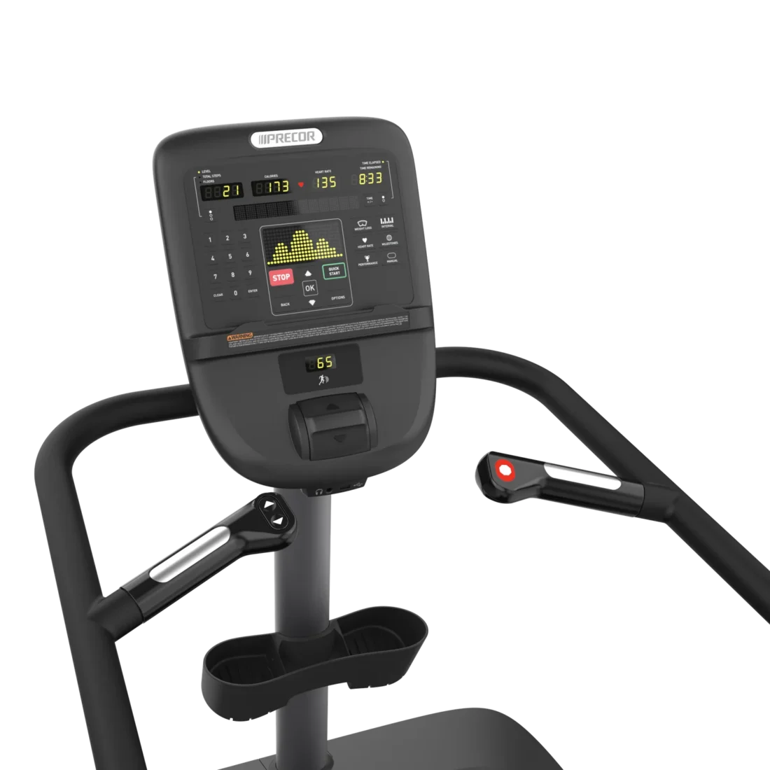 Precor P31 LED console and handlebars on the SCL 835 StairClimber – cockpit view