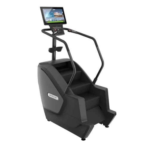 Precor SCL 895 commercial stair climber with P94 22-inch touchscreen console – rear three-quarter view