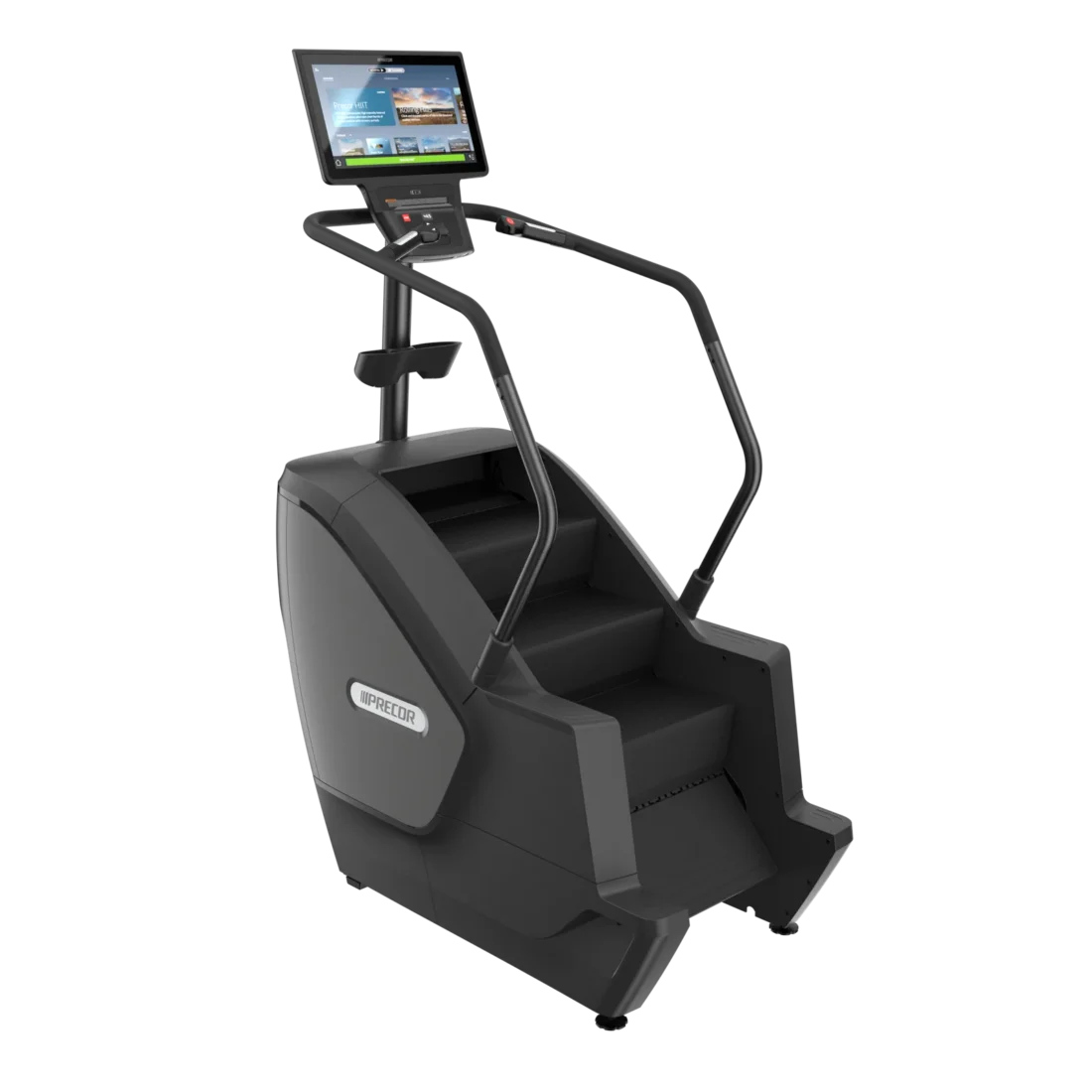 Precor SCL 895 commercial stair climber with P94 22-inch touchscreen console – rear three-quarter view
