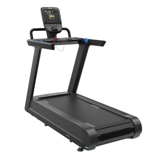 Precor STM 837 Breakaway slat-belt treadmill with P31s LED console – rear three-quarter view
