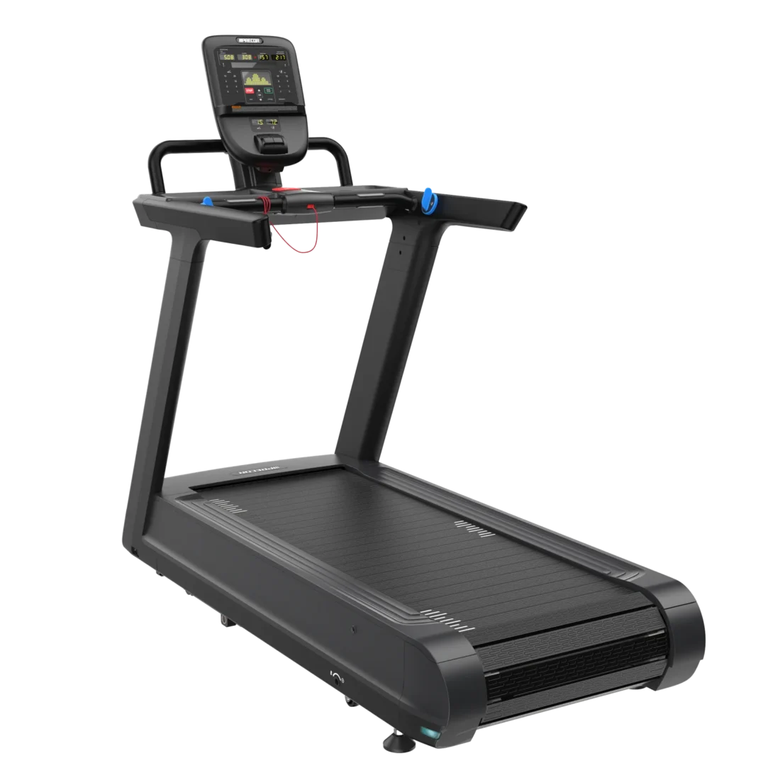 Precor STM 837 Breakaway slat-belt treadmill with P31s LED console – rear three-quarter view