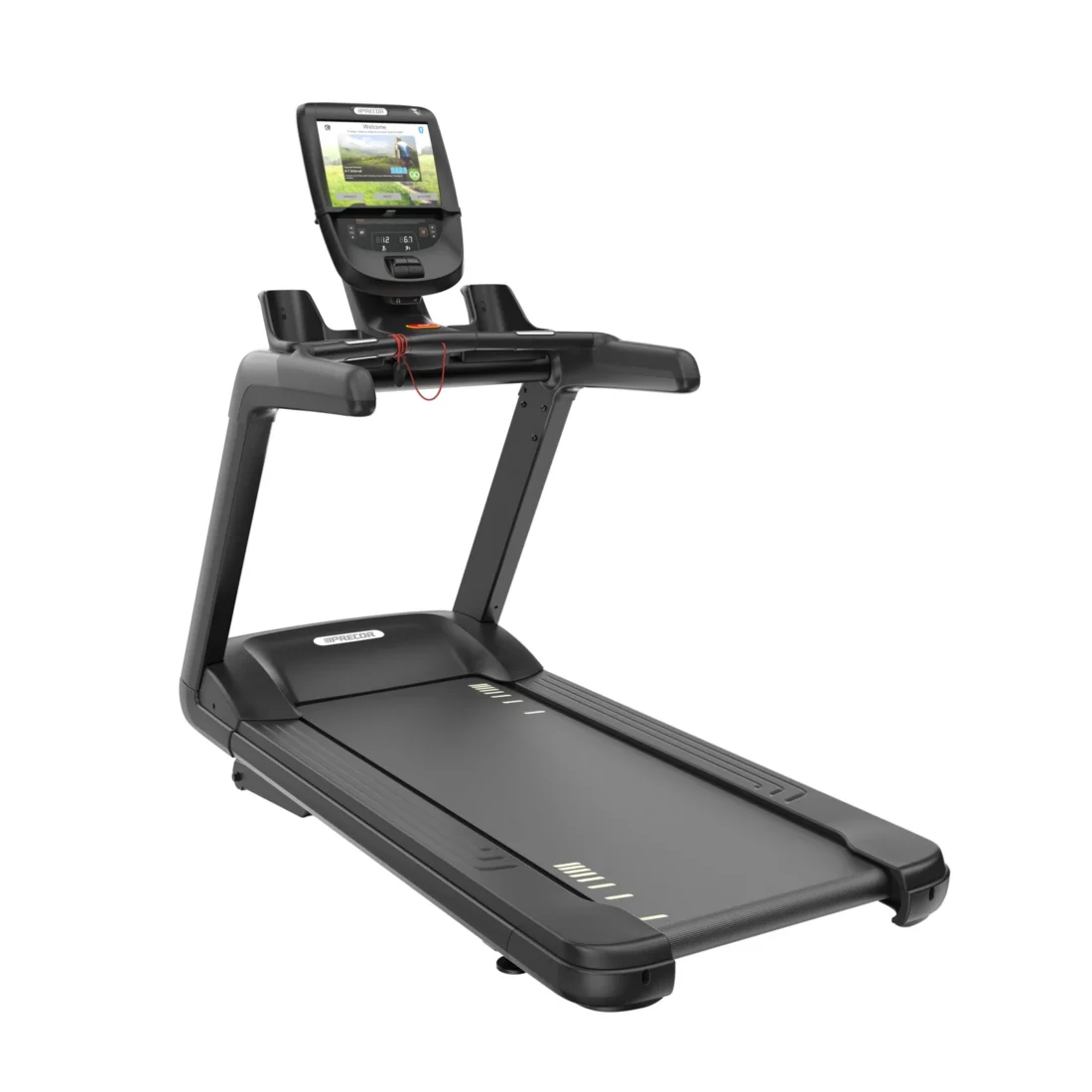 Precor TRM 681 Treadmill commercial treadmill with P82 15-inch touchscreen console - three-quarter view