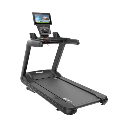 Precor TRM 681 Treadmill commercial treadmill with P84 16-inch touchscreen console with Smart Watch Connector - rear-left view