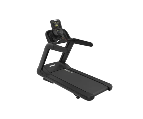 Precor TRM 835 commercial treadmill with P31 LED console in Black Pearl – front three-quarter view