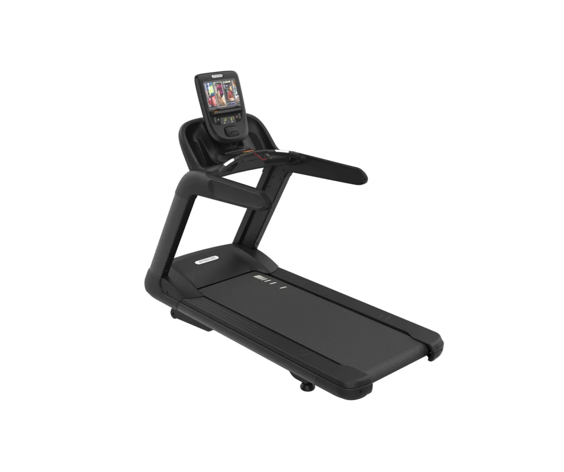 Precor TRM 865 Treadmill commercial treadmill with P62 10-inch touchscreen console - three-quarter view