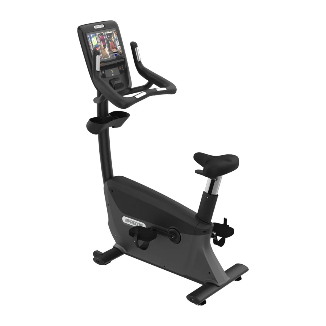 Precor UBK 865 Upright Bike commercial upright bike with P62 10-inch touchscreen console - three-quarter view