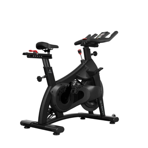 Schwinn Aetherion+ S indoor cycle with Zone console shown from a 45-degree right-rear angle