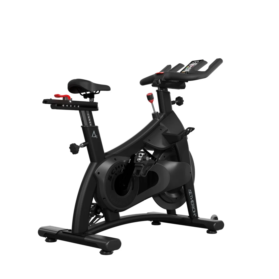 Schwinn Aetherion+ S indoor cycle with Zone console shown from a 45-degree right-rear angle