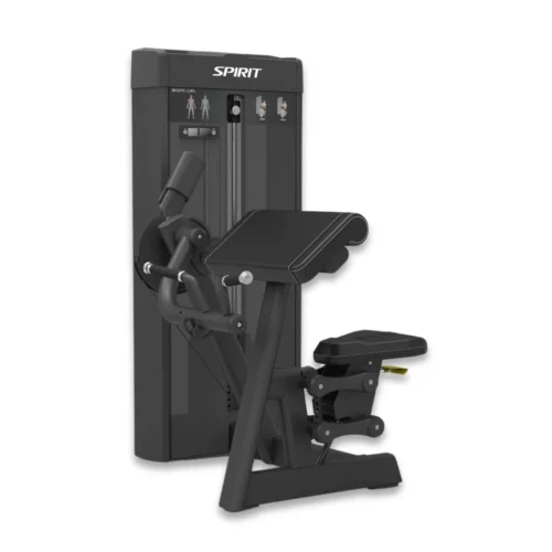 Spirit Fitness Selectorized Biceps Curl (CSS-BCUR) commercial selectorized strength machine with enclosed weight stack