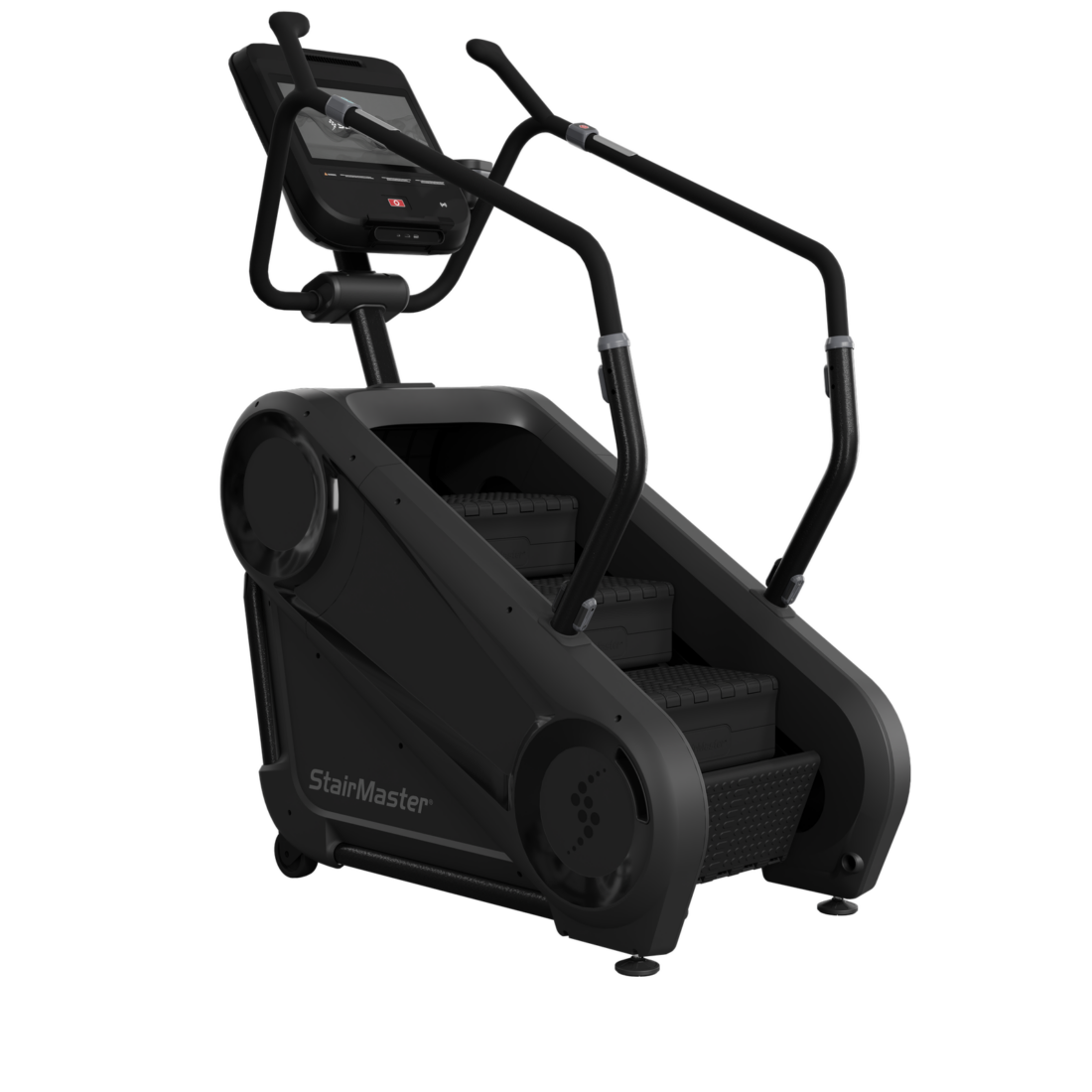 StairMaster 4G StepMill with 10-inch Apex Touch display, front three-quarter view