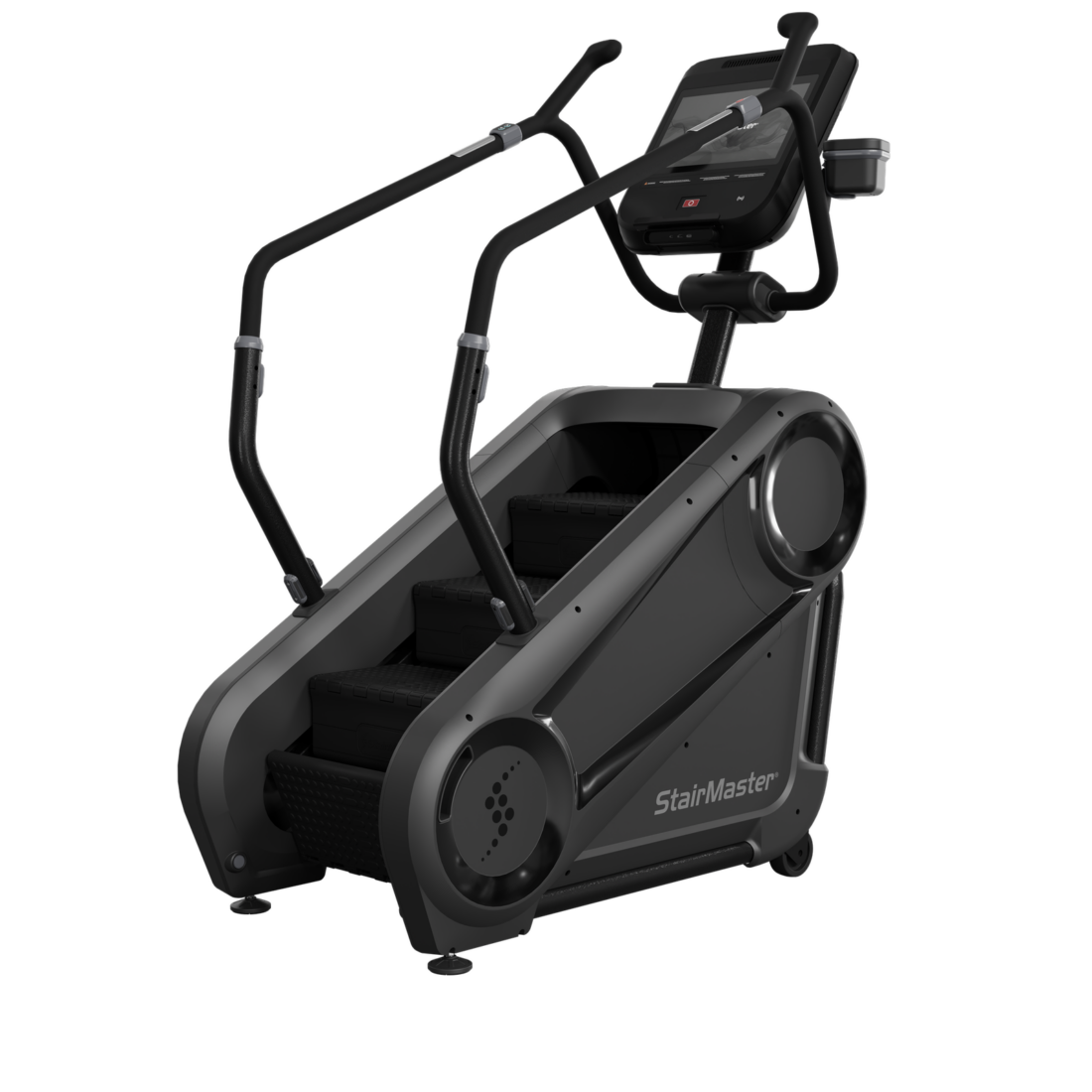StairMaster 4G StepMill with 15-inch embedded touchscreen, right three-quarter view