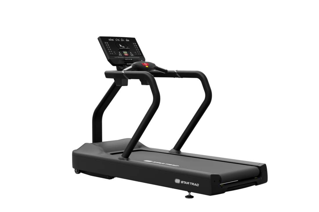 Star Trac 8TR commercial treadmill with Apex LED display, front three-quarter view