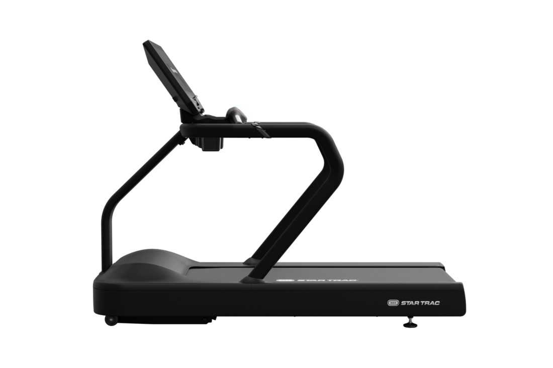 Star Trac 8TR commercial treadmill, left side profile view
