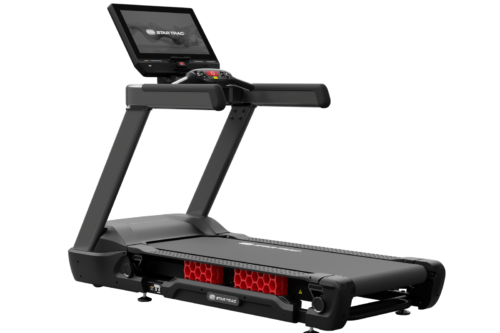 Star Trac FreeRunner 10TRx commercial treadmill with 24-inch Apex HD touchscreen, front three-quarter view