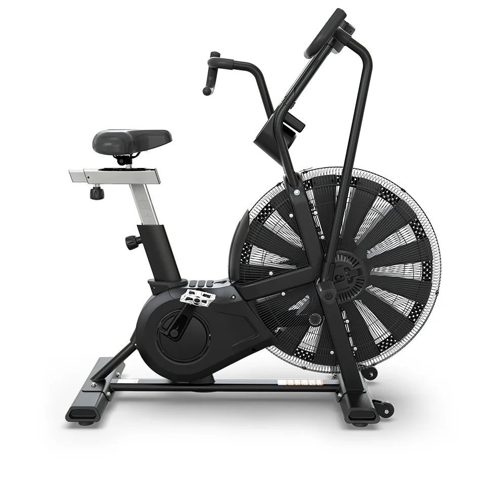 TRUE ADX air bike side profile with solid steel cranks and multi-position seat