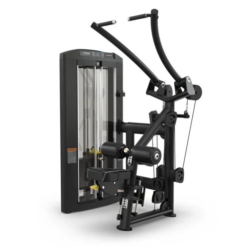 TRUE Palladium SPL-1100 Lat Pulldown commercial selectorized strength machine, matte black, front view